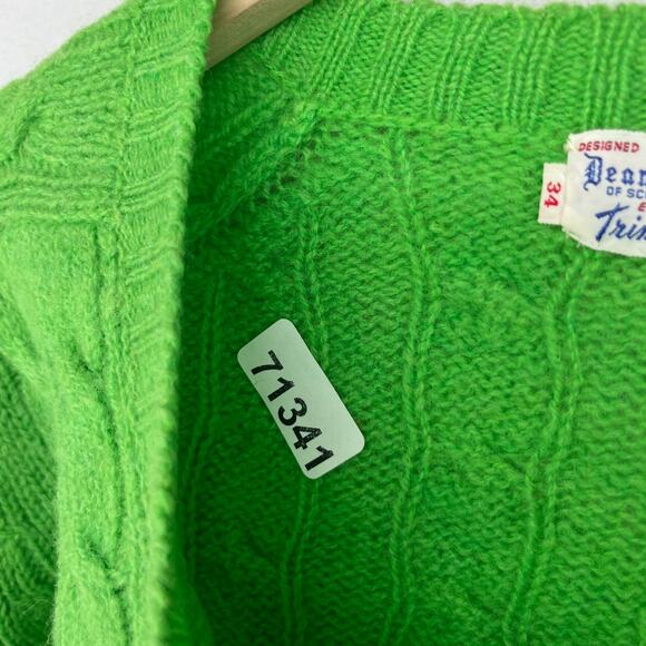 DEANS OF SCOTLAND Sweater Womens 34 Shetland Wool Cable Hand Knit Green HK VTG - Picture 14 of 14